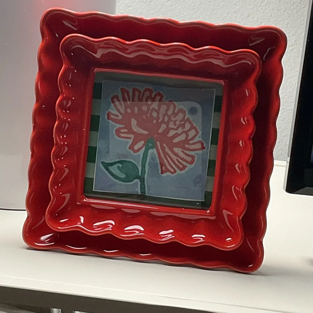 Phillipa Stoneware Picture Frame. 4x4” picture opening. Easel Backed.